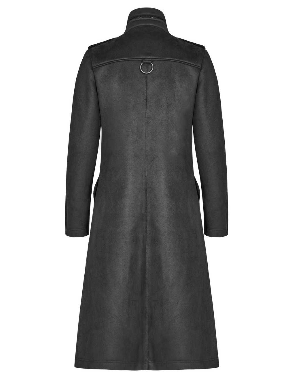 Gothic Military-Inspired Long Coat with Velvet Detailing