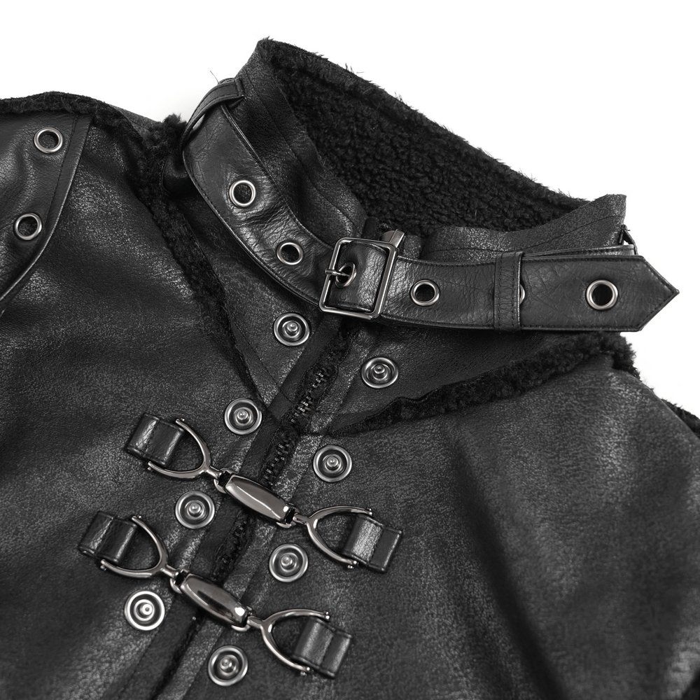 Gothic Military Long Coat with Spiked Shoulders and Straps