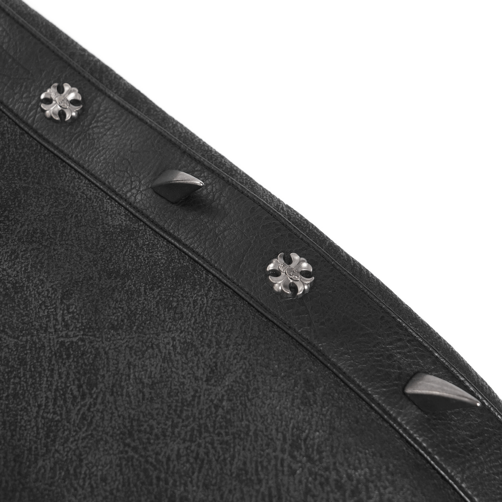 Gothic Military Long Coat with Spiked Shoulders and Straps