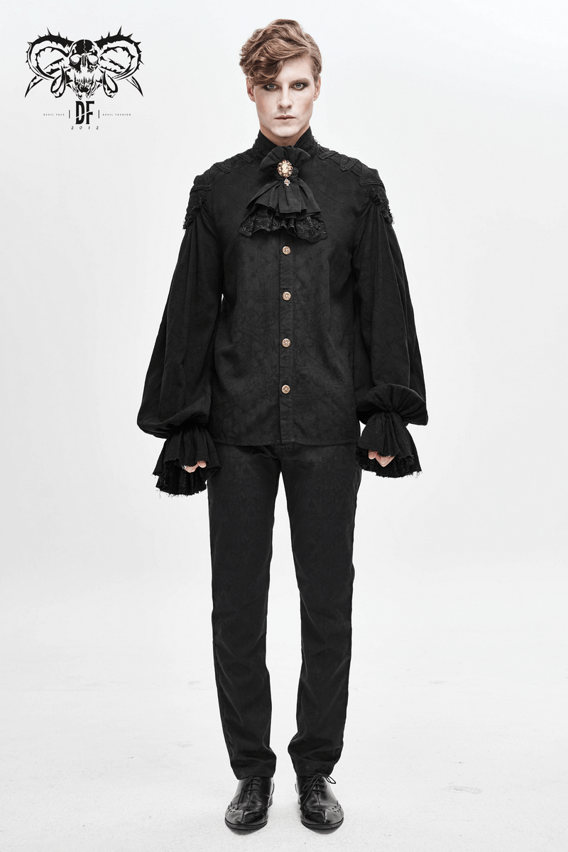 Gothic Noir Dentelle Cravate Jabot for Men / Vintage Male Ties with Brooch / Alternative Style