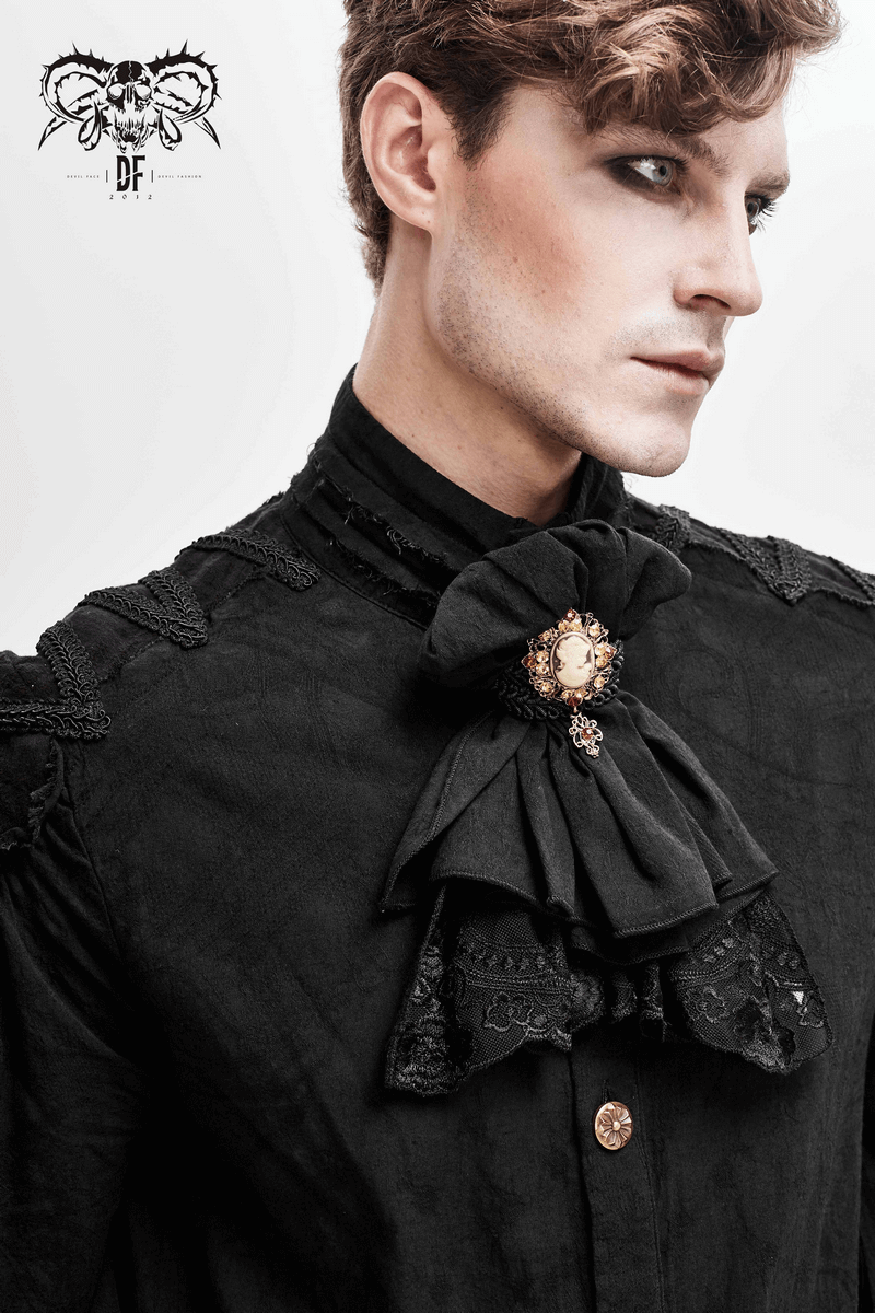 Gothic Noir Dentelle Cravate Jabot for Men / Vintage Male Ties with Brooch / Alternative Style