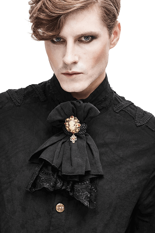 Gothic Noir Dentelle Cravate Jabot for Men / Vintage Male Ties with Brooch / Alternative Style