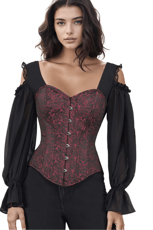 Gothic Overbust Corset Top with Cold Shoulder Sleeves
