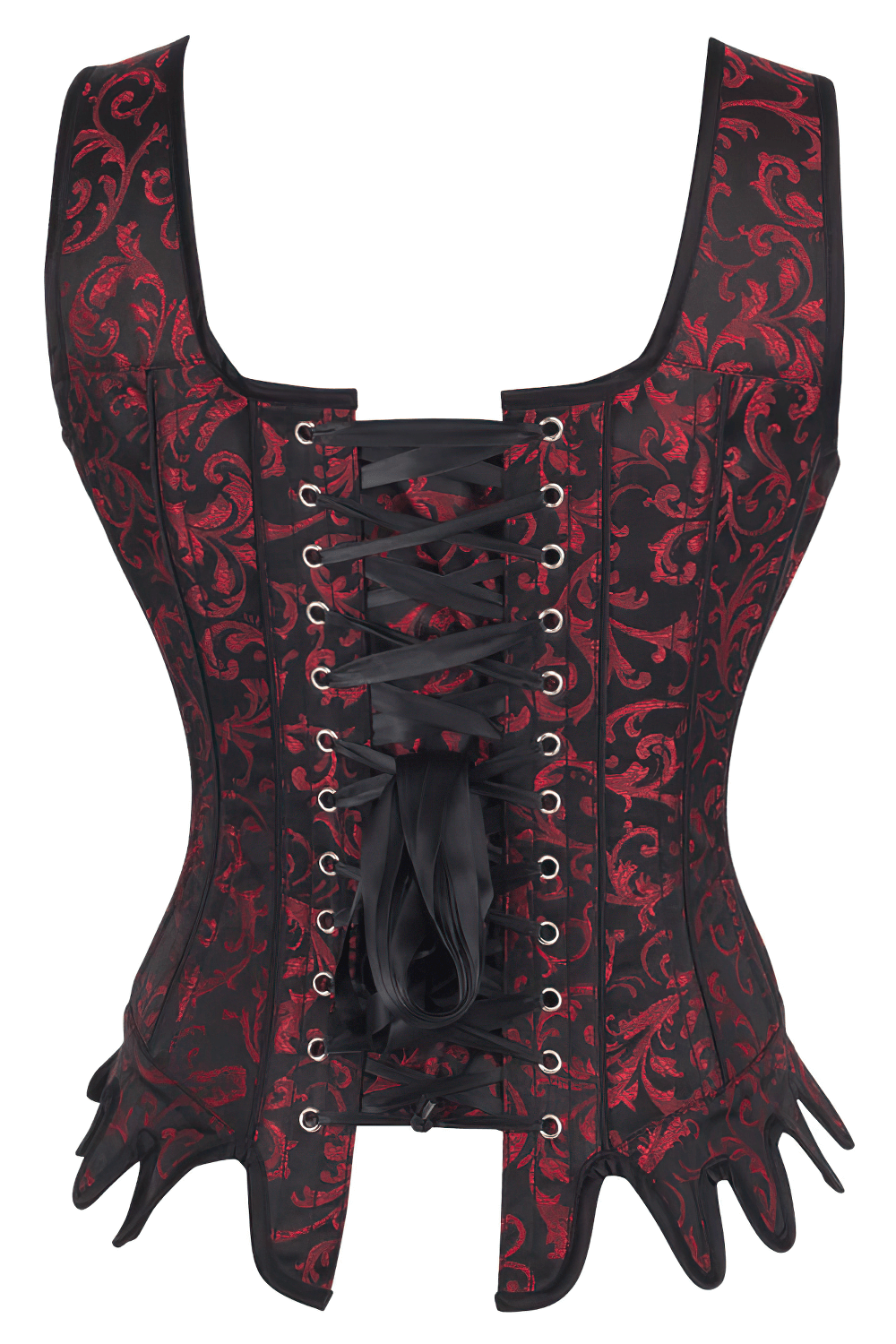 Gothic Overbust Corset with Burgundy Brocade and Lace-Up