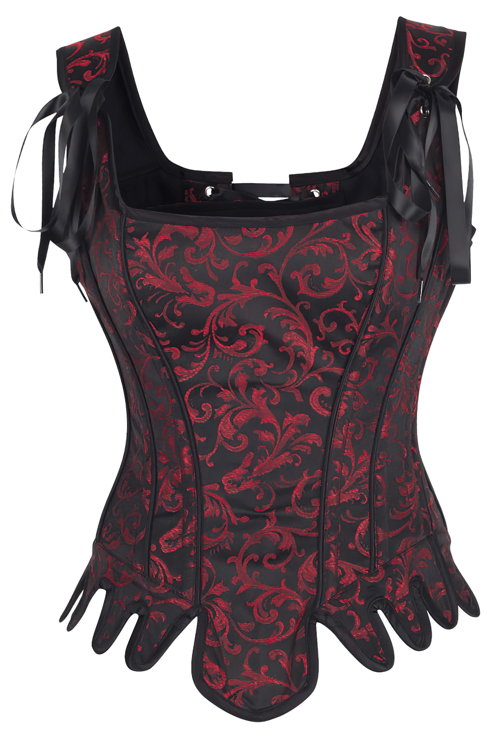 Gothic Overbust Corset with Burgundy Brocade and Lace-Up