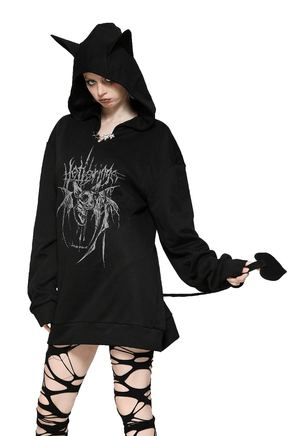 Gothic Oversized Hoodie with Cat Ears and Tail