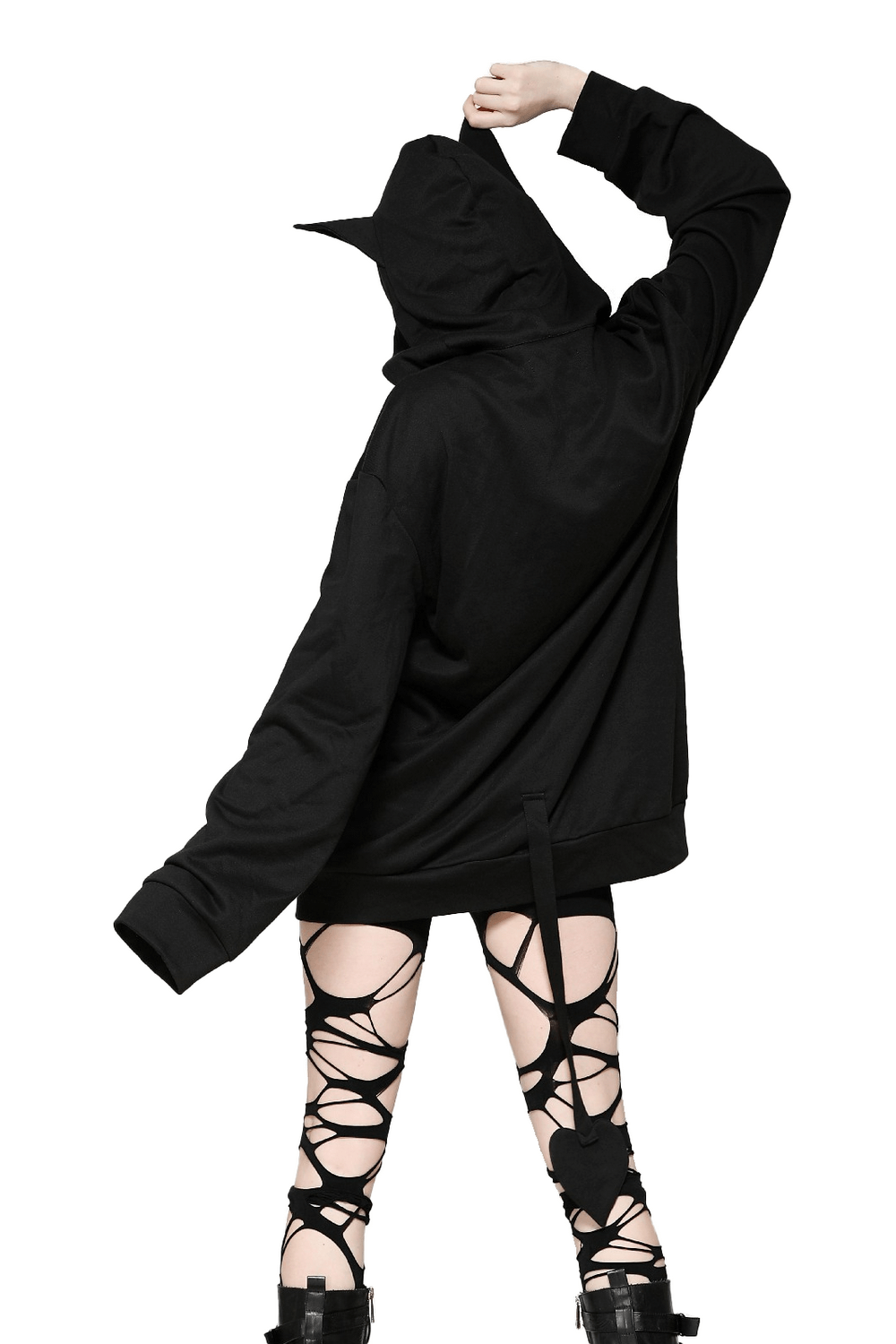 Gothic Oversized Hoodie with Cat Ears and Tail