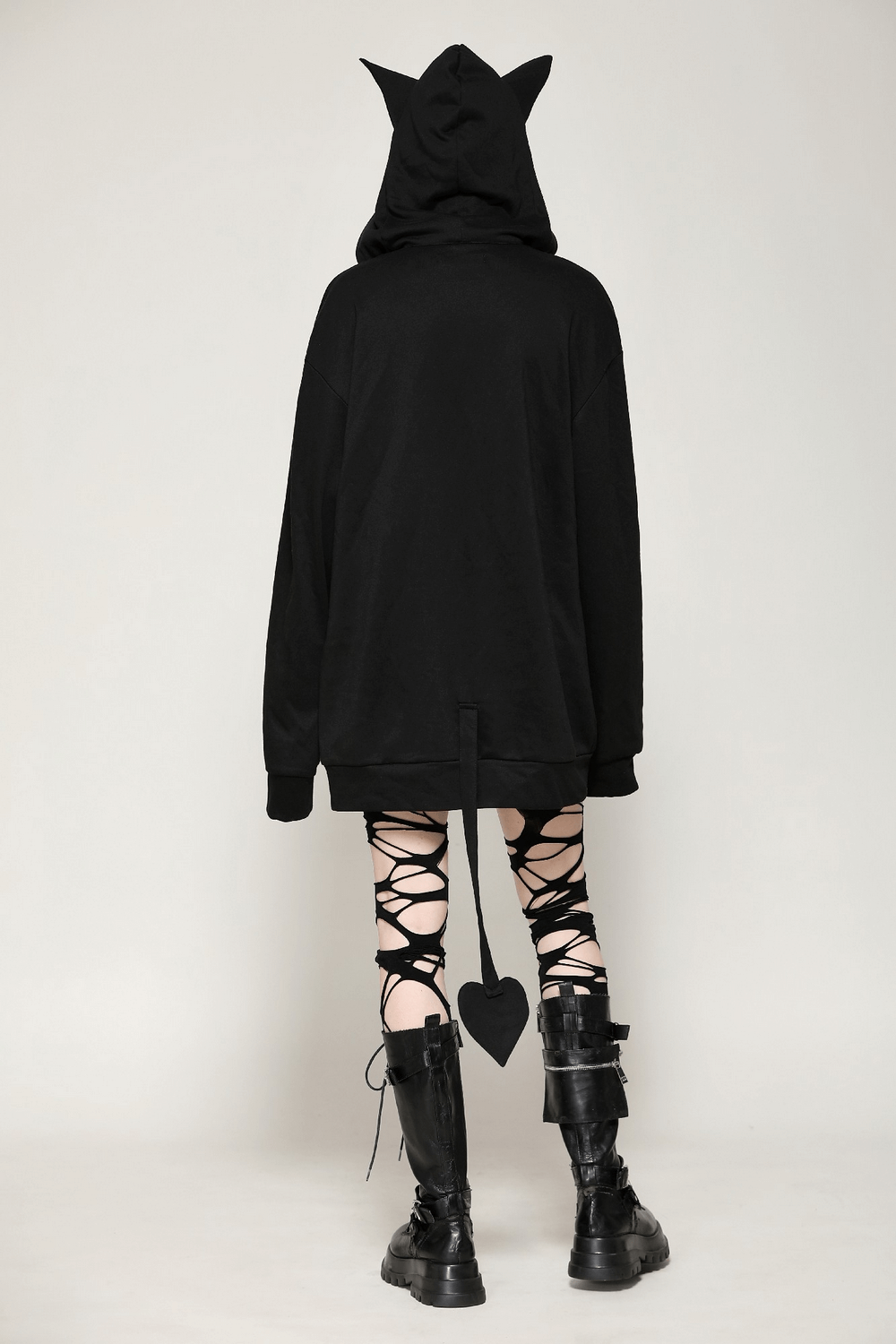 Gothic Oversized Hoodie with Cat Ears and Tail