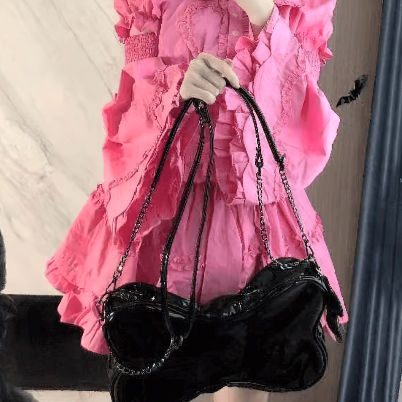 Gothic Patent Leather Bone Shape Bag / Punk Style Single Shoulder Bag