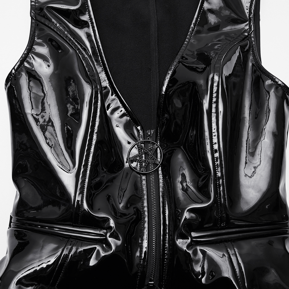 Gothic Patent Leather Vest with Punk Star Detail