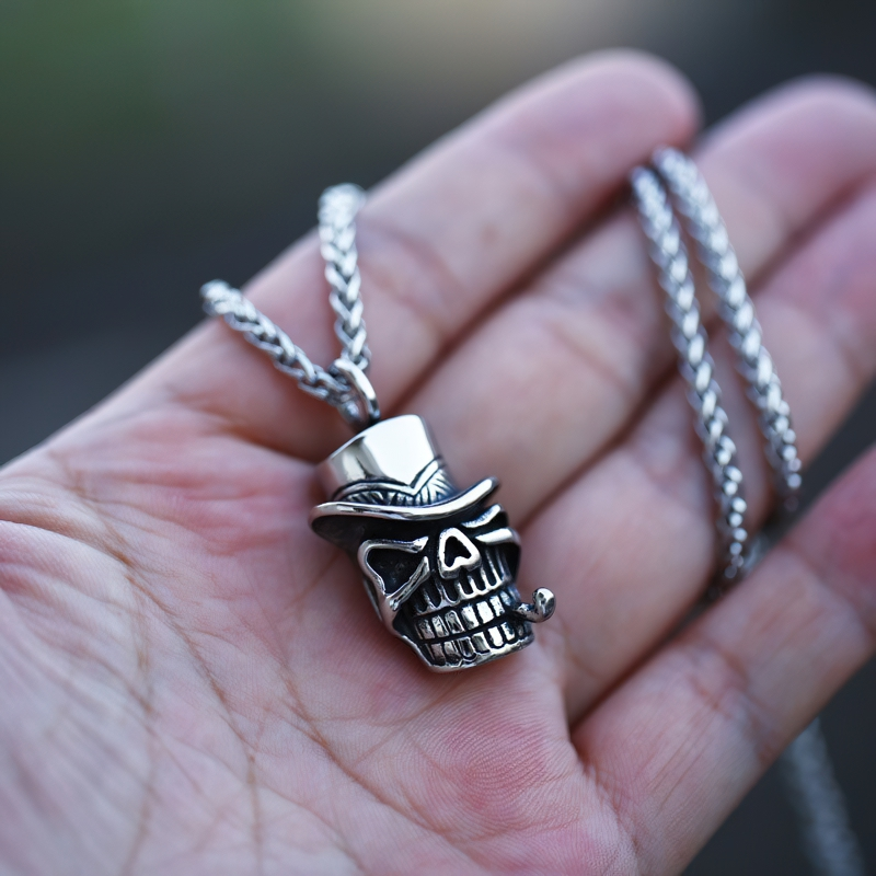 Rock Style Stainless Pendant Of Denim Skull In a Hat / Unisex Fashion Gothic Jewelry