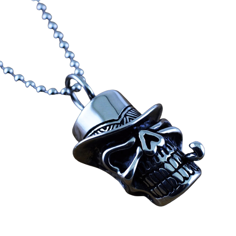 Rock Style Stainless Pendant Of Denim Skull In a Hat / Unisex Fashion Gothic Jewelry