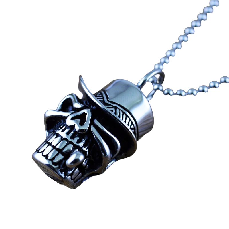 Rock Style Stainless Pendant Of Denim Skull In a Hat / Unisex Fashion Gothic Jewelry