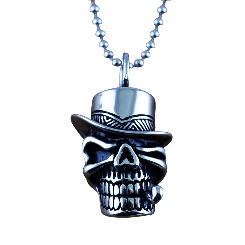Rock Style Stainless Pendant Of Denim Skull In a Hat / Unisex Fashion Gothic Jewelry