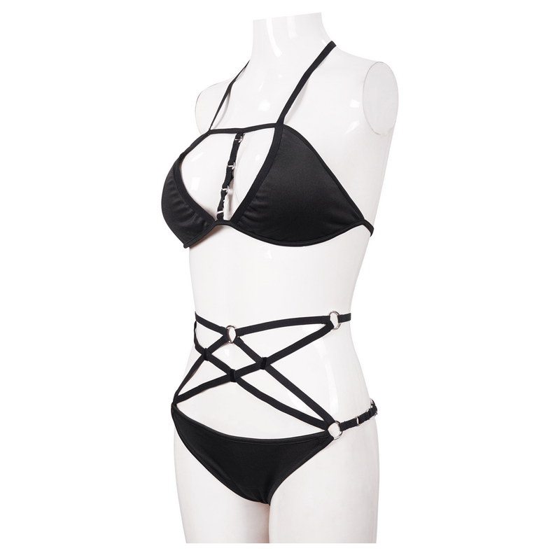 Gothic Pentagram Design Black Bikini Set / Women's Swimsuit with Adjustable Straps