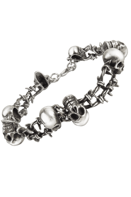 Gothic Pewter Skull and Barbed Wire Chain Bracelet