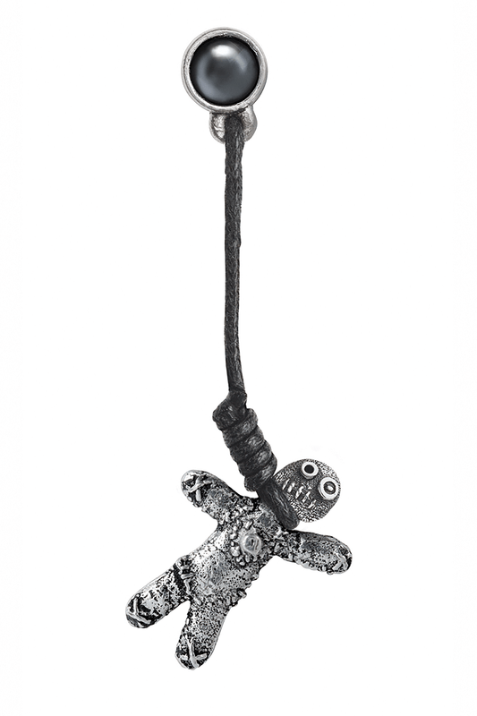 Gothic Pewter Voodoo Doll Dangle Stud Earring
