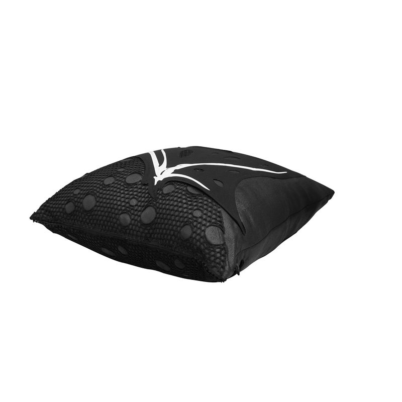 Gothic Pillow with Wing Bone Print / Filled Cushion with Mesh Detail