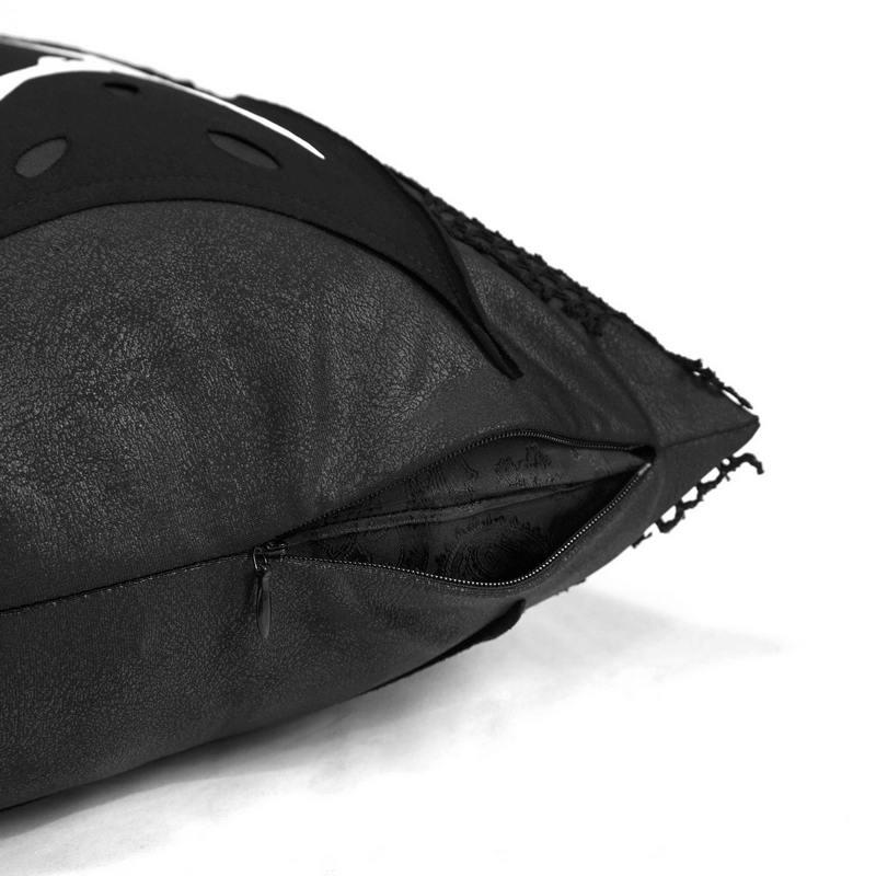 Gothic Pillow with Wing Bone Print / Filled Cushion with Mesh Detail