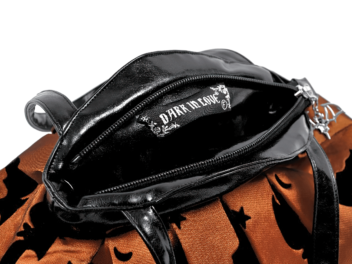 Gothic Pleated Bat and Star Print Handbag with Bat Zipper