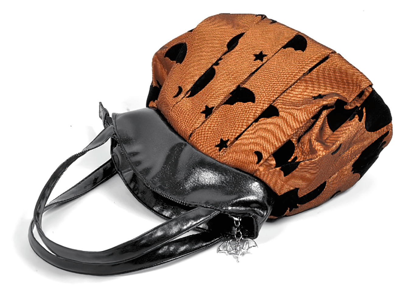 Gothic Pleated Bat and Star Print Handbag with Bat Zipper