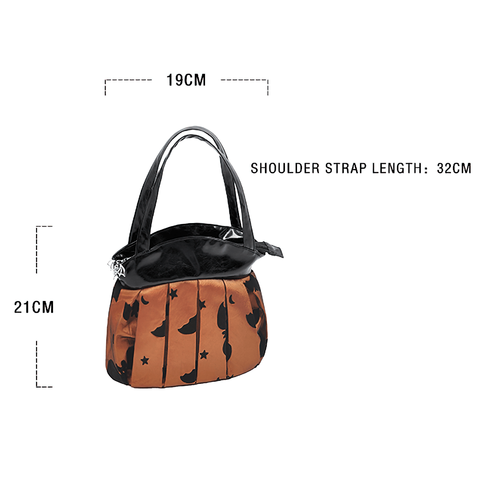 Gothic Pleated Bat and Star Print Handbag with Bat Zipper