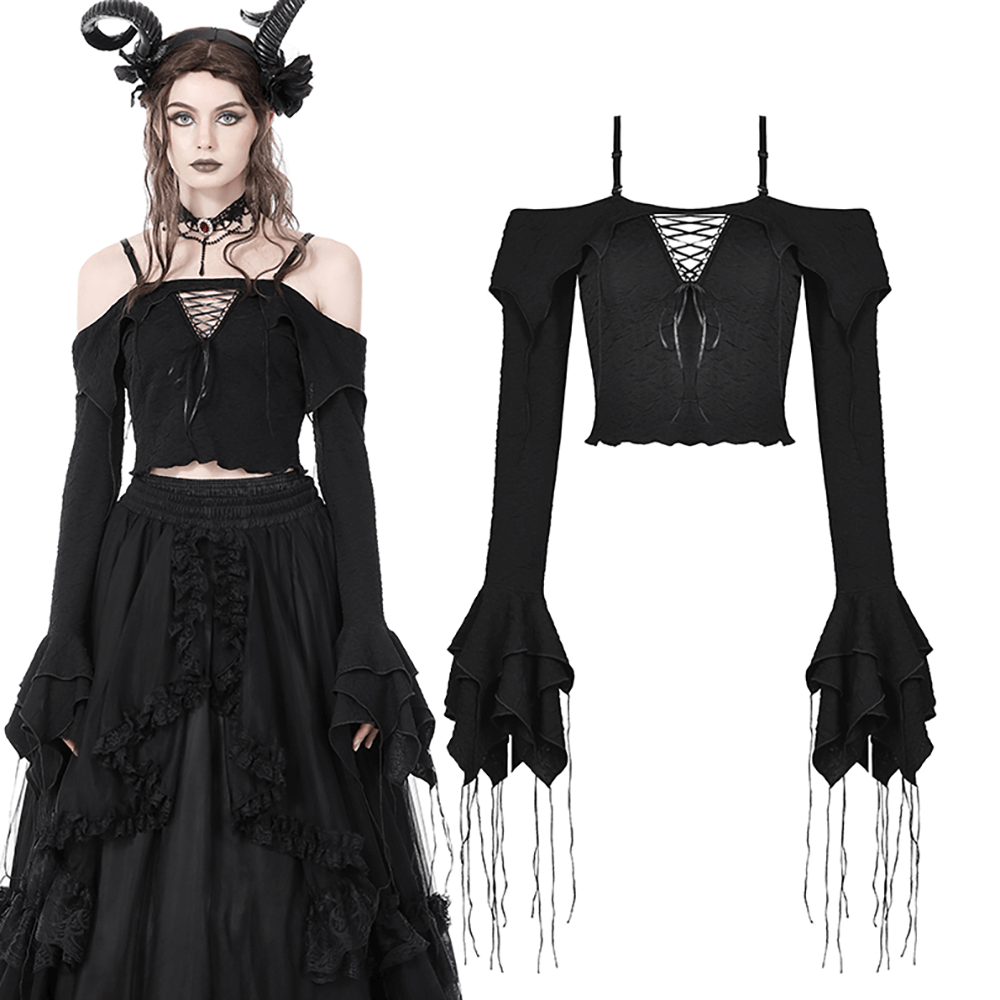 Gothic Pleated Off-Shoulder Cutout Top for Women