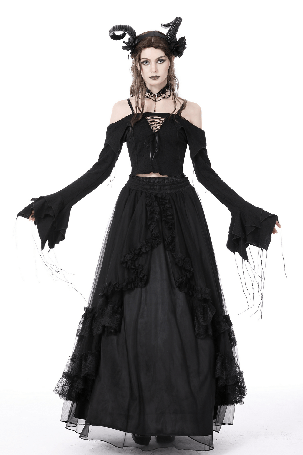 Gothic Pleated Off-Shoulder Cutout Top for Women