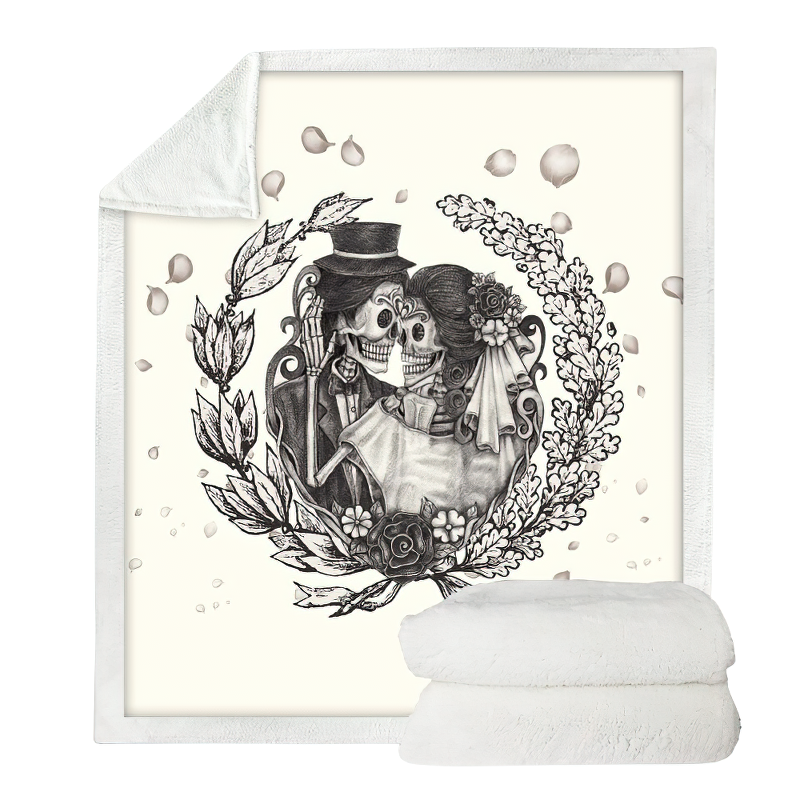 Gothic Plush Blanket with a 3D print pairs of skeletons / Gothic Mystic Blankets of Sherpa #3