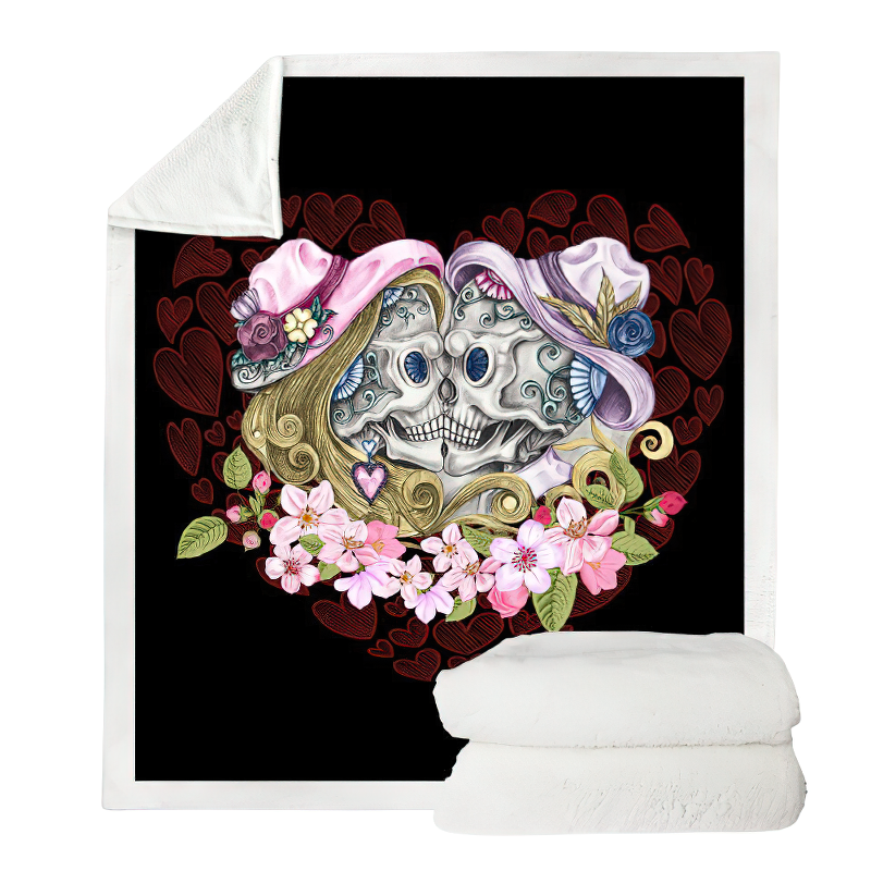 Gothic Plush Blanket with a 3D print pairs of skeletons / Gothic Mystic Blankets of Sherpa #4