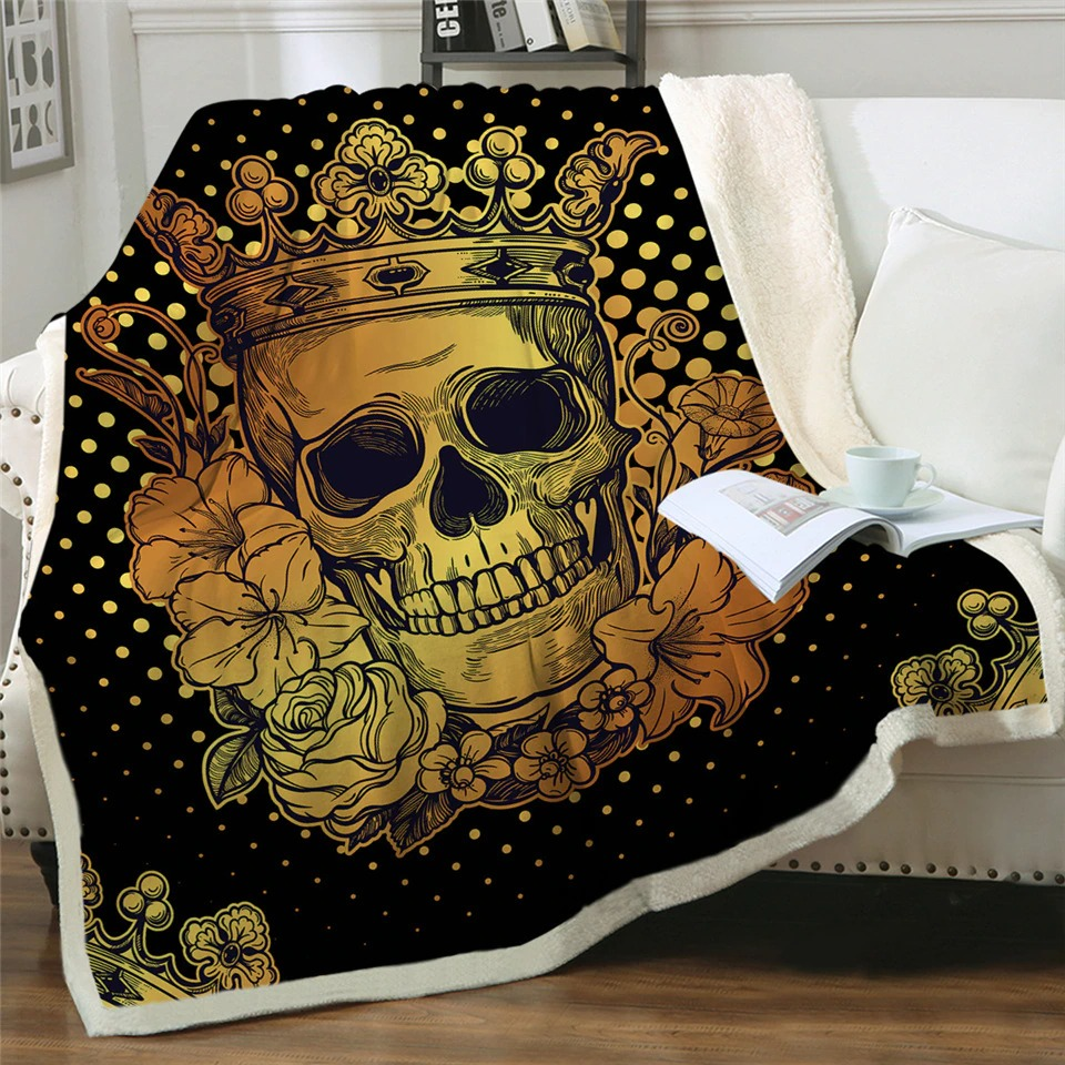 Gothic Plush Blanket With Print Skull One Piece Flowers / Alternative Soft Blankets with Sherpa #2