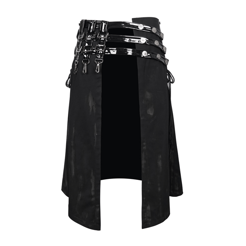 Gothic PU Leather Belt Half Skirt For Men / Punk Rock Male Kilt with Rivet and Clasp Accents