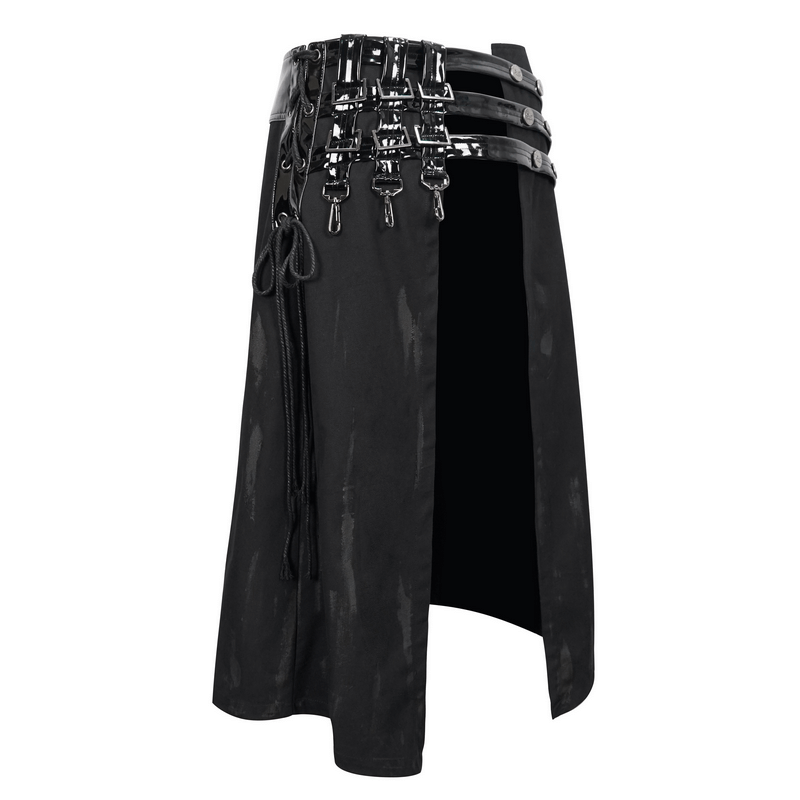Gothic PU Leather Belt Half Skirt For Men / Punk Rock Male Kilt with Rivet and Clasp Accents