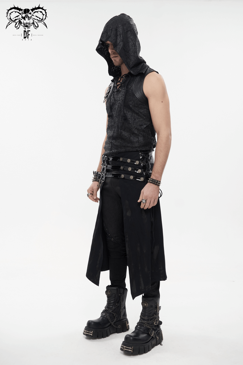 Gothic PU Leather Belt Half Skirt For Men / Punk Rock Male Kilt with Rivet and Clasp Accents