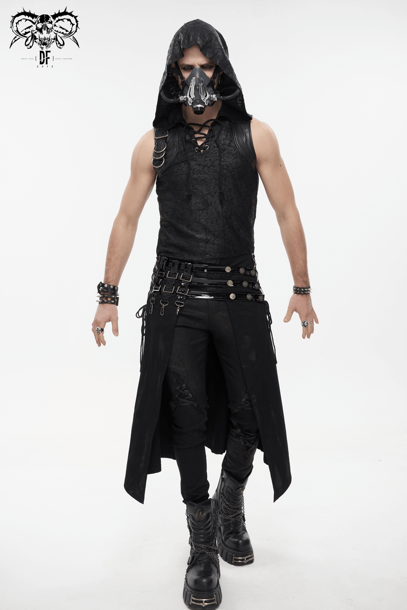 Gothic PU Leather Belt Half Skirt For Men / Punk Rock Male Kilt with Rivet and Clasp Accents