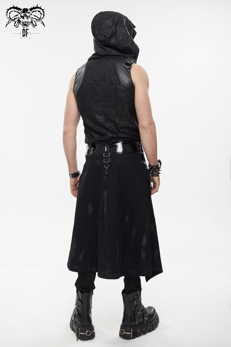 Gothic PU Leather Belt Half Skirt For Men / Punk Rock Male Kilt with Rivet and Clasp Accents