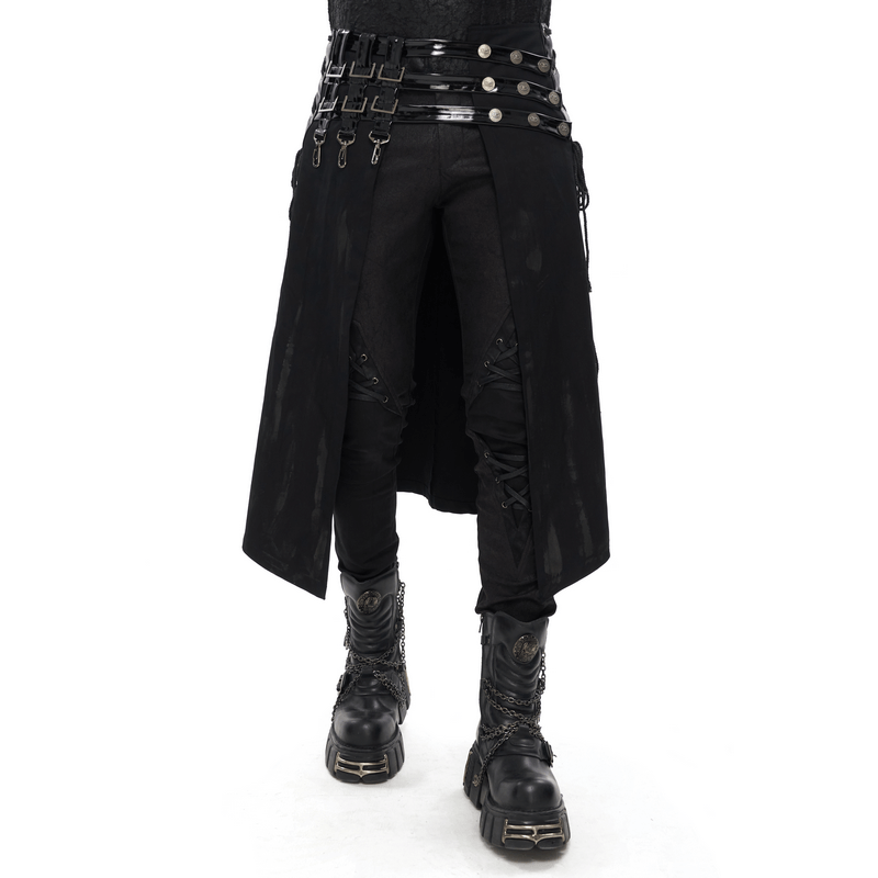 Gothic PU Leather Belt Half Skirt For Men / Punk Rock Male Kilt with Rivet and Clasp Accents