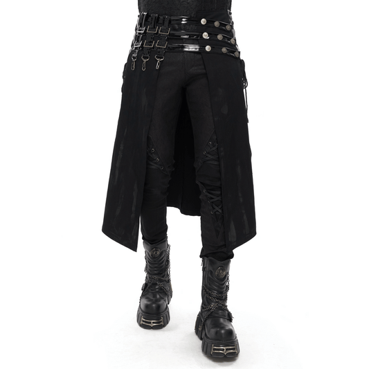 Gothic PU Leather Belt Half Skirt For Men / Punk Rock Male Kilt with Rivet and Clasp Accents