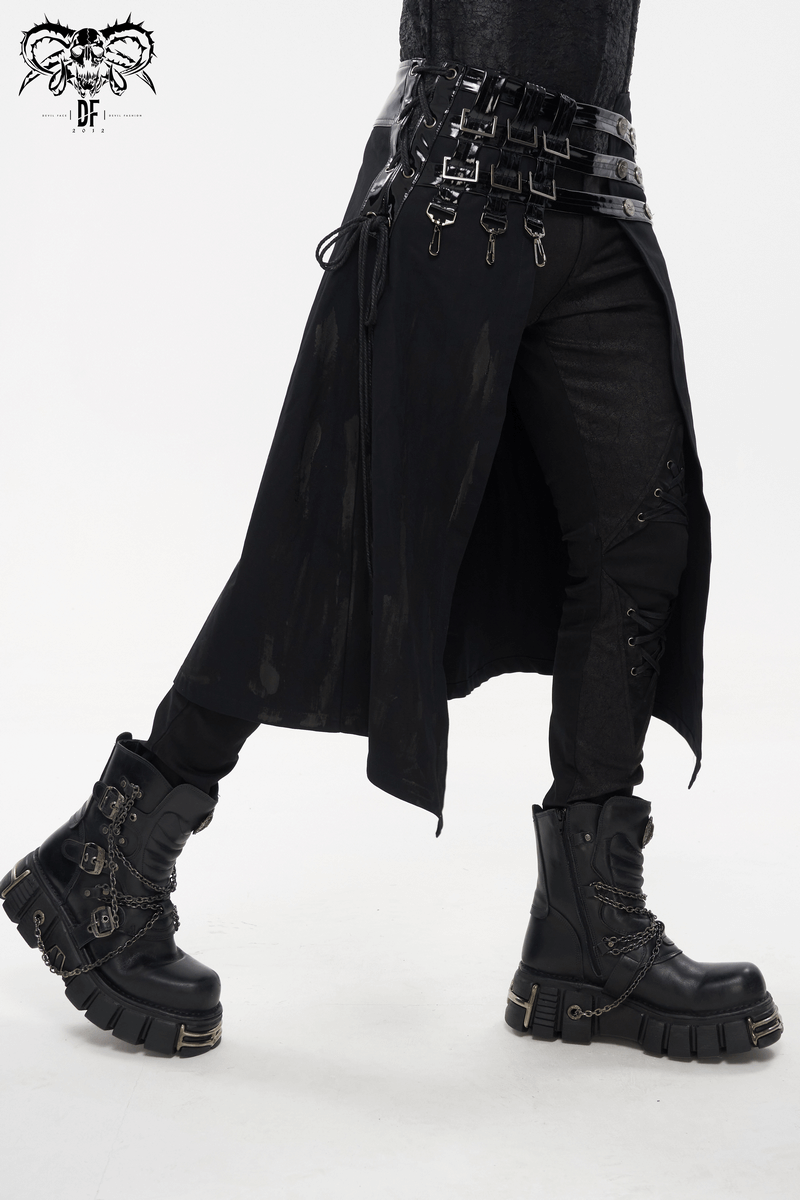 Gothic PU Leather Belt Half Skirt For Men / Punk Rock Male Kilt with Rivet and Clasp Accents