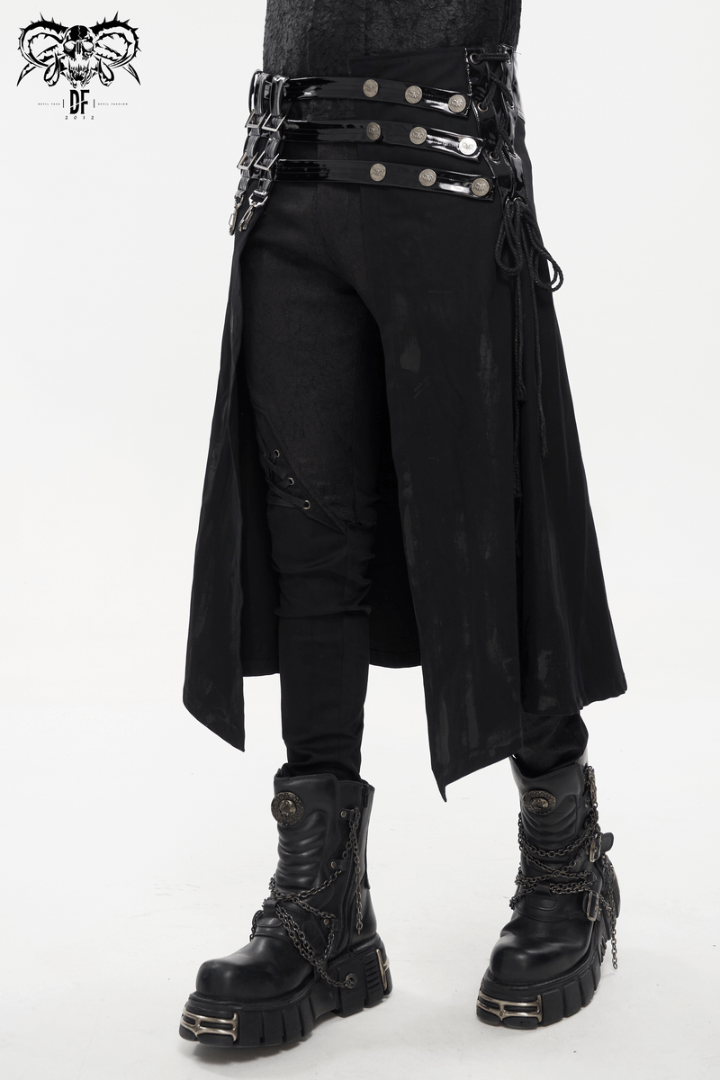 Gothic PU Leather Belt Half Skirt For Men / Punk Rock Male Kilt with Rivet and Clasp Accents