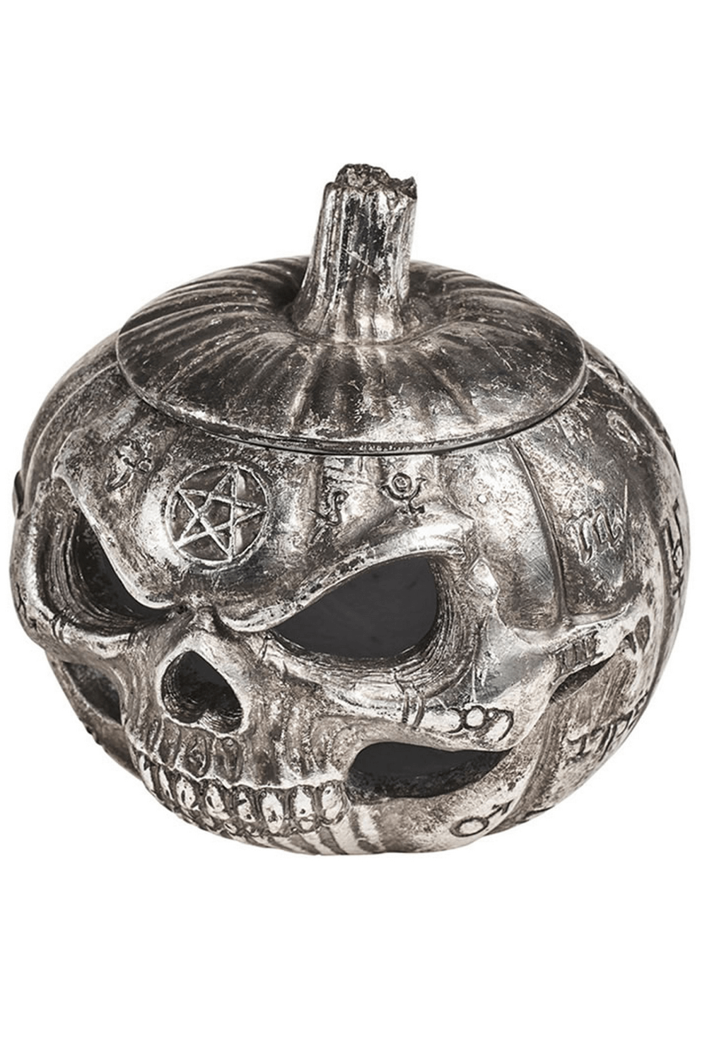 Gothic Pumpkin Skull Jewelry Pot with Occult Sigils