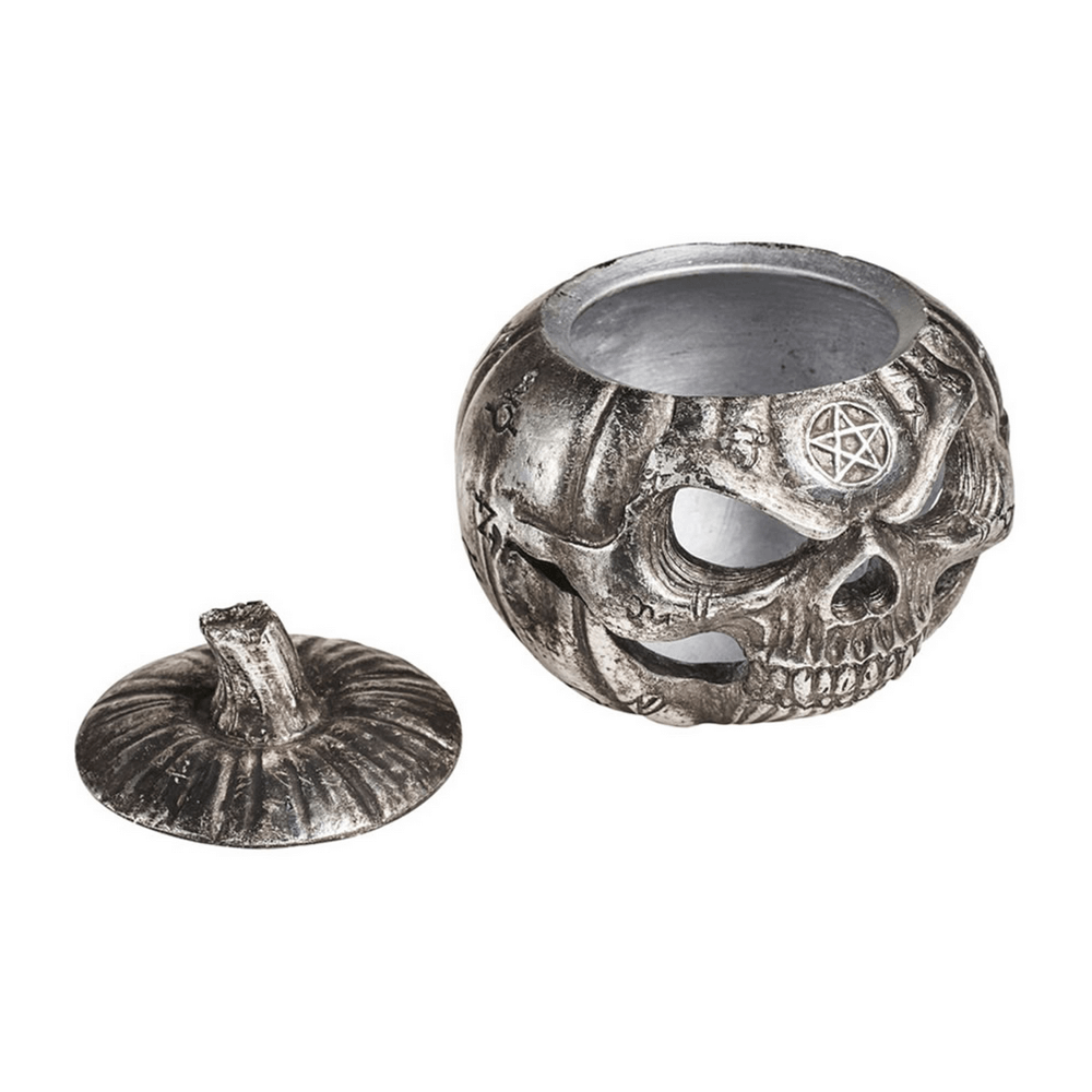 Gothic Pumpkin Skull Jewelry Pot with Occult Sigils