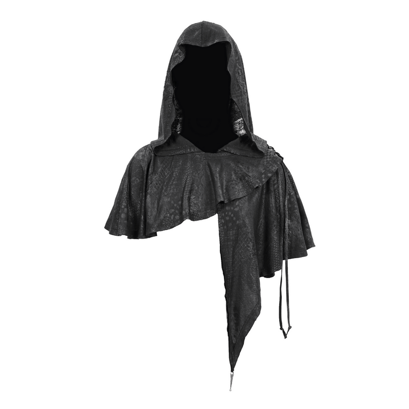 Gothic Punk Asymmetrical Hooded Cape / Women's Black Short Cape With Lace-up