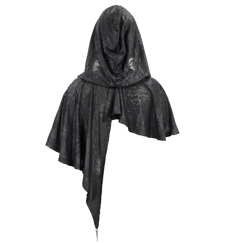 Gothic Punk Asymmetrical Hooded Cape / Women's Black Short Cape With Lace-up