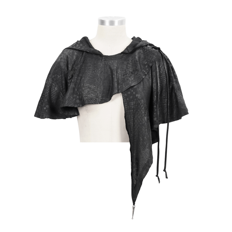 Gothic Punk Asymmetrical Hooded Cape / Women's Black Short Cape With Lace-up