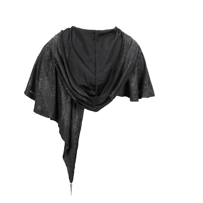 Gothic Punk Asymmetrical Hooded Cape / Women's Black Short Cape With Lace-up
