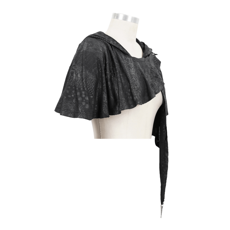 Gothic Punk Asymmetrical Hooded Cape / Women's Black Short Cape With Lace-up