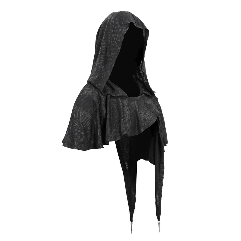 Gothic Punk Asymmetrical Hooded Cape / Women's Black Short Cape With Lace-up