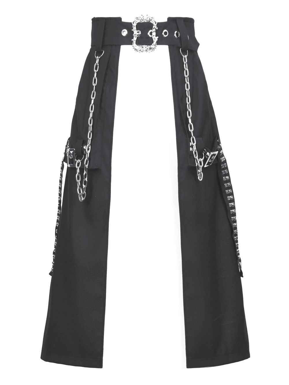 Gothic Punk Belted Skirt with Chains and Buckle Detail