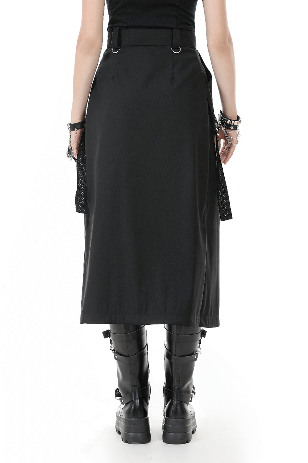 Gothic Punk Belted Skirt with Chains and Buckle Detail